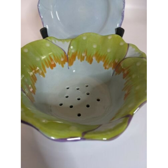 VINTAGE 2 piece Colander Rommel Nueva for Saparna Top & base =7.5" fluted Blue - Picture 7 of 12